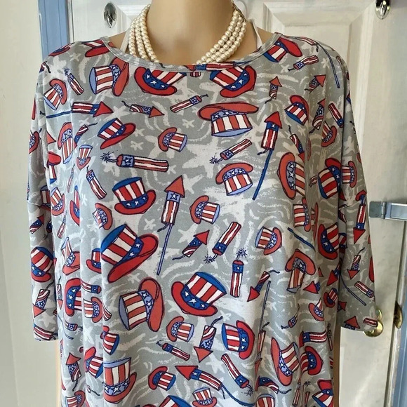 Lularoe Firework Hat Print 4th Of July Vibes Stretch Casual Shirt Women Plus 2XL - Picture 5 of 6